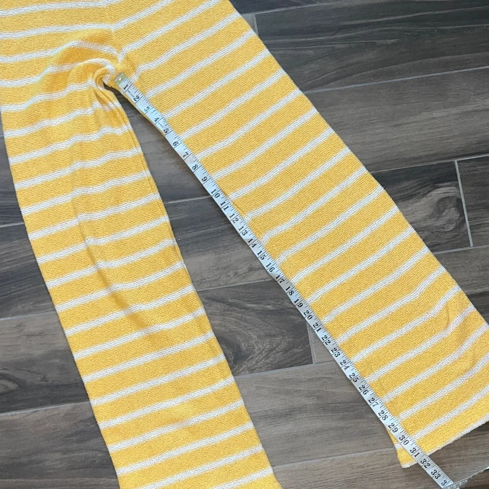 Zara | Knit Pant High Waisted Flare Leg Yellow Striped Elastic Waistband Small - Picture 8 of 12